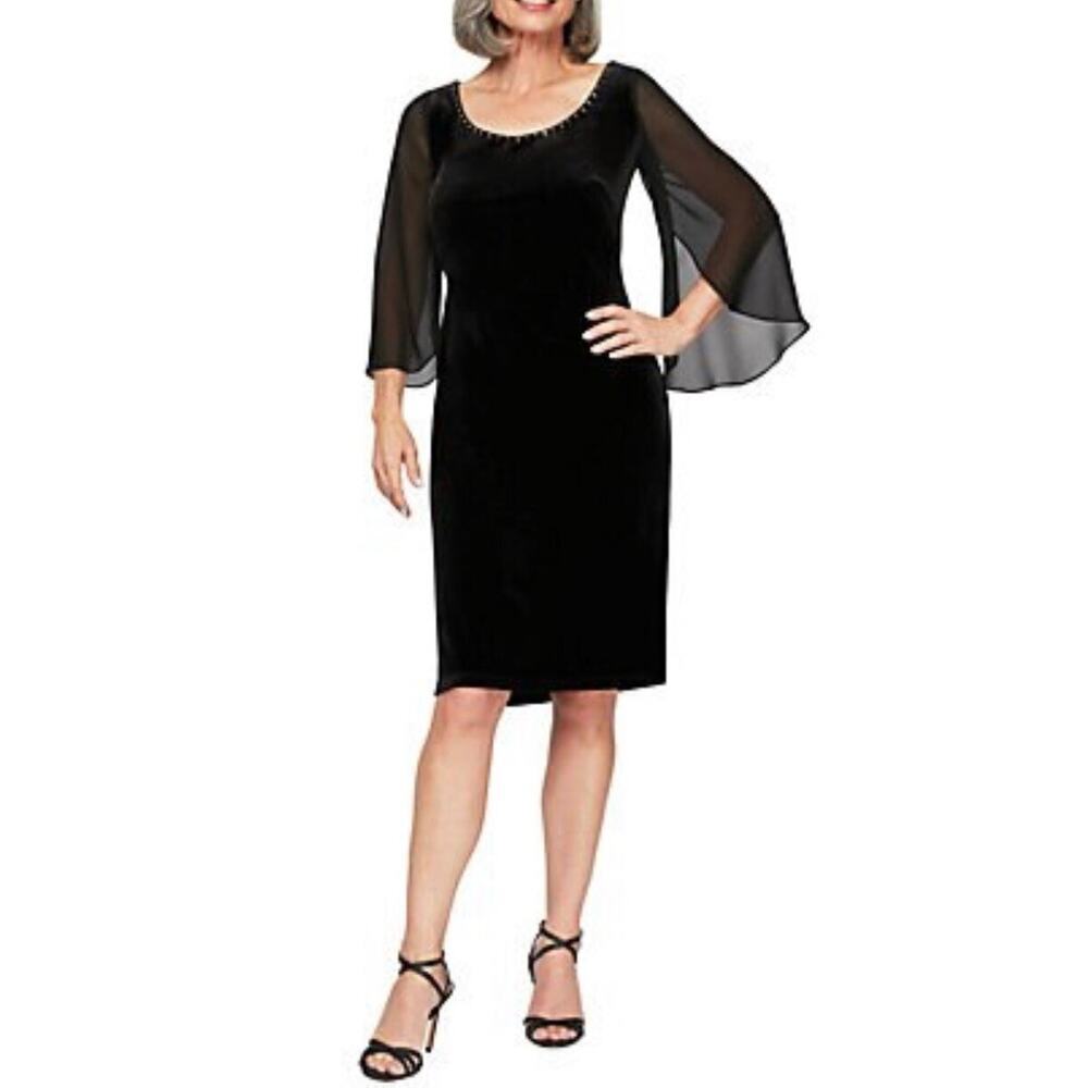 NWT ALEX EVENINGS Women's Three Quarter Sleeve Velvet Dress Size 10 cocktail